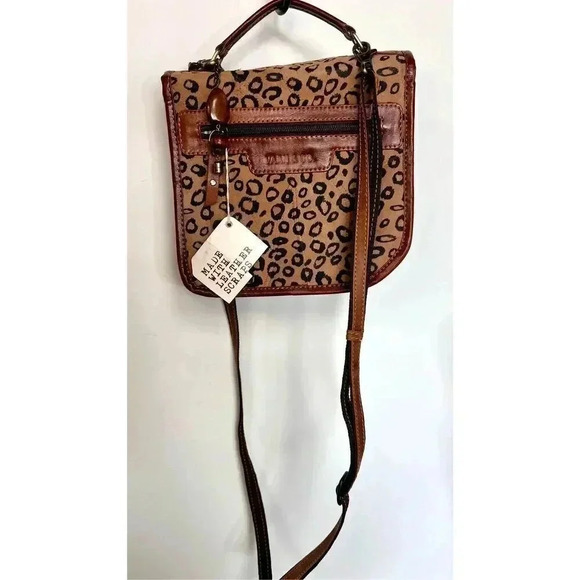 NWT Vaan & Co Womens Brown Casey Cheetah Print Upcycled Leather Crossbody Bag - Picture 7 of 15